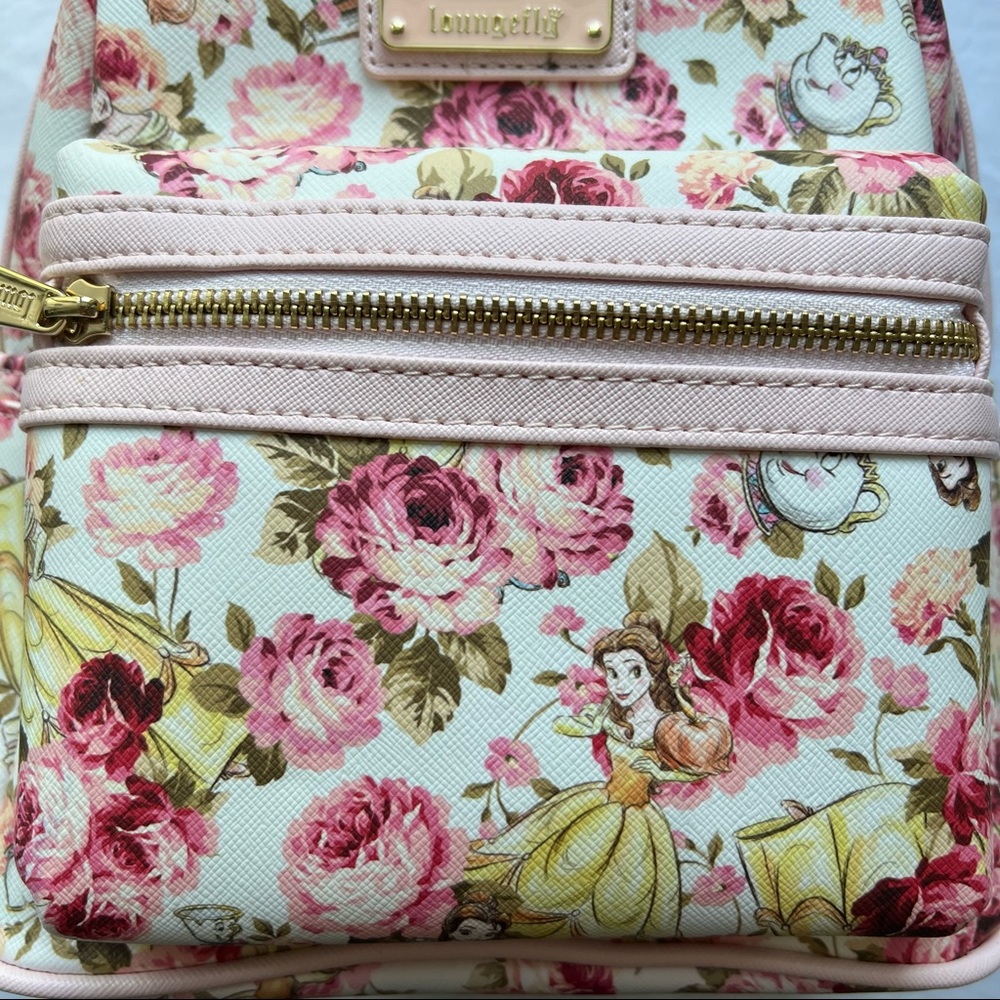 NWT Disney Loungefly Beauty and the Beast Floral Print Mini Backpack - Picture 2 of 6